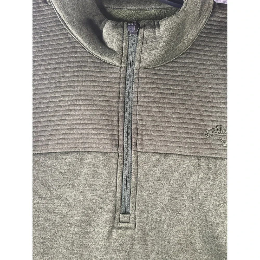Callaway Mens XL Quarter Zip Pullover Olive Green Textured Fleece Golf Jacket